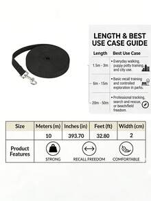 HOLAPET 1 Pc Long Durable Nylon Dog Leash For Recall Training Daily Walking, Strong Pet Tracking Lead For Small Medium Large Dogs, Available In 1.5m-50m Lengths - Black - View 8