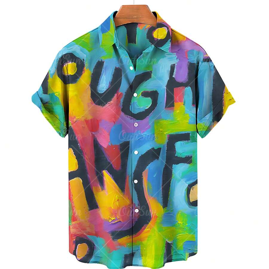 Abstract And Colorful Patterns Symbolize Creative Energy And Happy Emotions. 3D Printed Casual Short Sleeved Button Men's Shirt For Summer Fashion - A508D-AL24361 - 查看 1