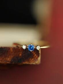 GAGAFEEL 1pc 925 Sterling Silver Elegant Geometric Mini Blue Zirconia Jewelry, Suitable For Daily Wear, Friendship Party Gift - Gold - View 4