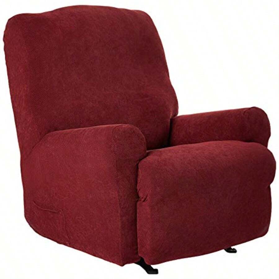 SureFit Home Décor SF38706 - Cojín de piqué de Gran tamaño para Silla reclinable Ajuste elástico poliéster/Elastano Lavable a máquina Color Granate de una Pieza - Granate - Ver 1
