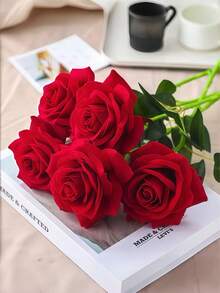 Lebensechte samtene rote Rose, mit super realistischer Textur! Ewig haltbare, pflegeleichte künstliche Blume, geeignet für Heimdekoration, Hochzeitssträuße und romantische Geschenke. Das Samtmaterial repliziert perfekt die authentische Rosentextur, was sie zur idealen Wahl macht, um eine zeitlose elegante Atmosphäre in jedem Raum zu schaffen. - Groß Rot - Übersicht 4