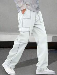 1 Quần Cargo nhiều túi cho nam, Quần ống rộng thoải mái cho đi biển, đi làm, tập luyện, ngoài trời, tập thể dục, chạy bộ, quần ống đứng thoải mái, trang phục đường phố đa năng, thích hợp cho mùa xuân và mùa thu, mùa thu - trắng - Xem 3