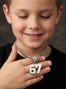 1pc European And American Punk Hip-Hop Baseball Football Arabic Numeral 67 Pendant Necklace, Exaggerated Sweater Chain Gold Necklace, Suitable For Boys Girls Children Football Enthusiasts, Fashionable Sports Style Street Outdoor Party Vacation Back To School Daily Wear Accessory - Multicolor - View 4