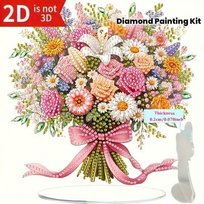 2D钻石画套装 - 亚克力宝石艺术品，浪漫花束设计，不对称形状，适合父亲节、母亲节