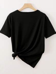 Disney 1件女士短袖T恤，米妮图案印花，圆领，弹力面料，易打理，适合日常穿着，时尚女士短袖T恤，休闲服饰 - 黑色 - 查看 2