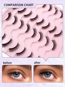 ENCHUW 16 Pairs Half Lashes Natural Look Manga Lashes False Eyelashes Wispy Curling Faux Mink Lashes Fake Eyelashes Suitable For Parties - Black - View 4