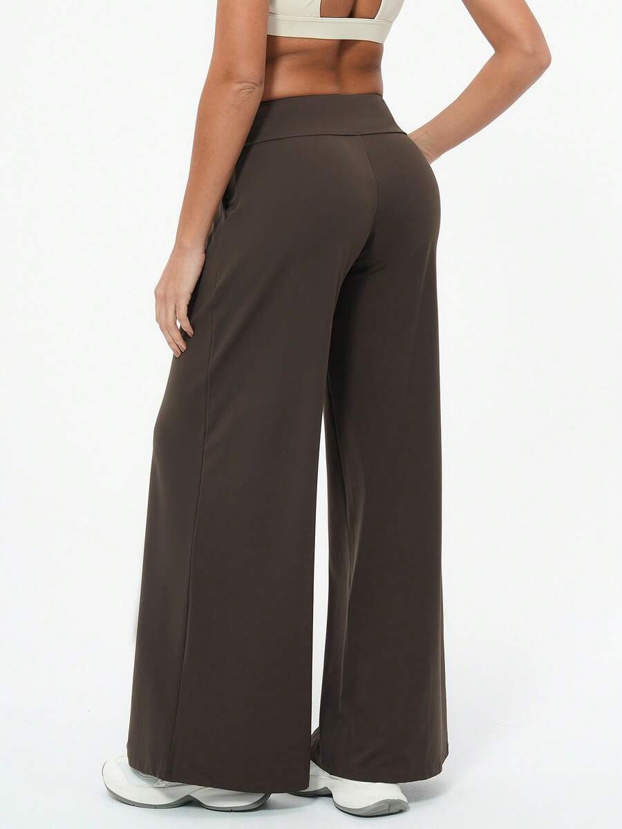 TimeOff 1pc Women Loose Fit Cinched Waist Pockets Wide Leg Sports Pants - Brown - View 1