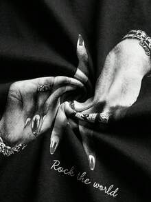 男士夏季休闲健身运动背心，街头嘻哈风格柔软手势字母图案肌肉背心 - 黑色 - 查看 5