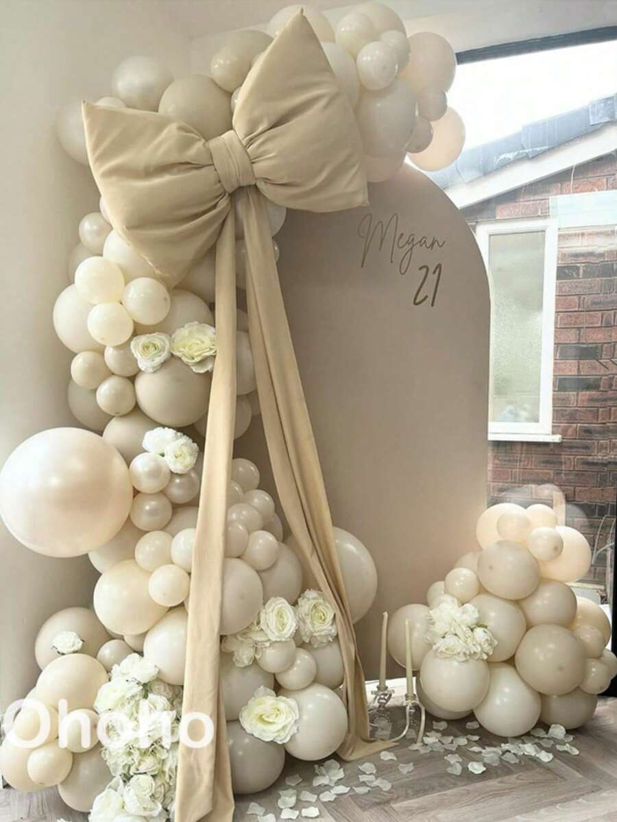112pcs Cream Beige Balloons Garland Arch Kit Kids Birthday Decorations Boy Girl Baby Shower Party Supplies Wedding Baptism Communion - View 1
