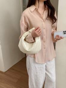 时尚简约褶皱云朵手提包，多功能肩包/腋下包 - 白色 - 查看 3