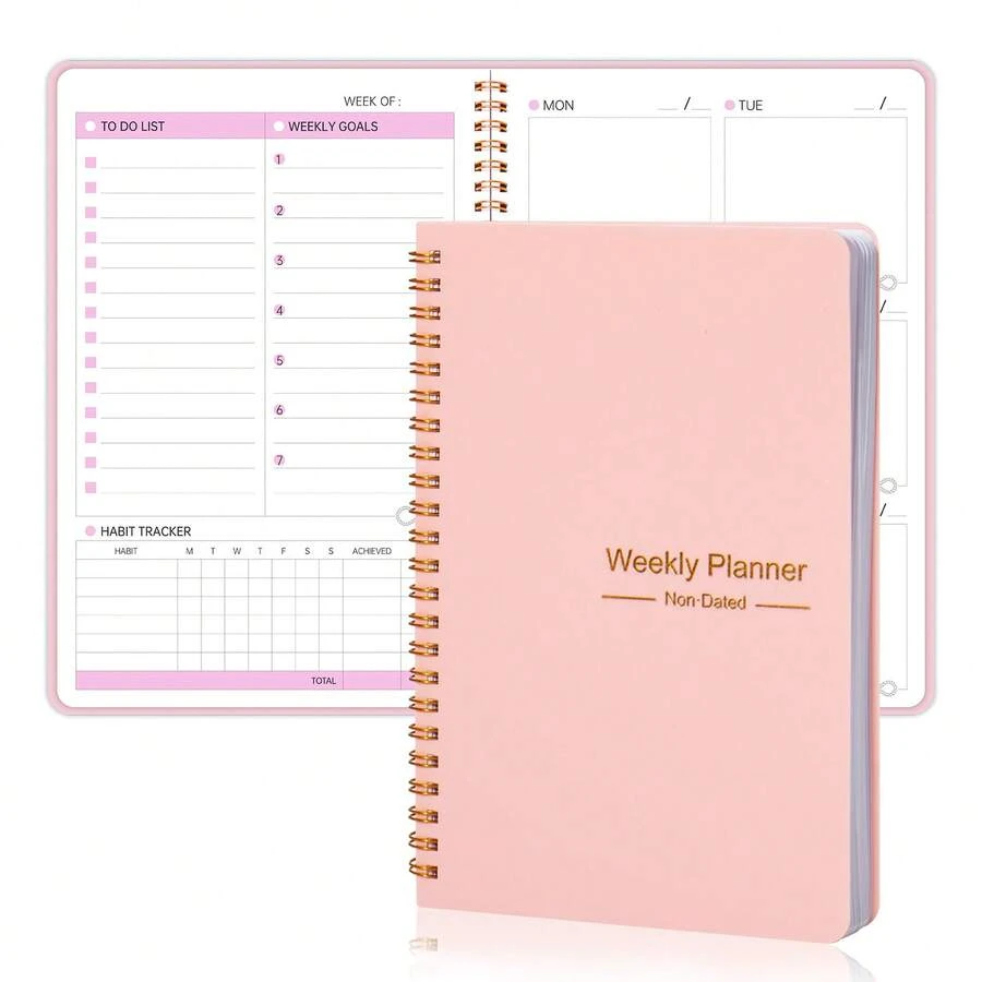 1pc A5 52-Week Planner Notebook, 100GSM High Quality Paper, Waterproof PVC Cover, Smooth Writing, Student/Adult Daily/Weekly Planner, Back To School Essential