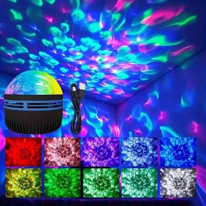 波浪图案LED投影灯，多色图案，遥控星空投影仪，卧室夜景投影灯（适用于家庭影院），婚礼装饰投影灯，派对装饰，圣诞礼物，情人节礼物，露营装备，婚礼装饰，浪漫夜景照明灯具