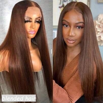 Pixie Cut Wig Human Blended Hair 13x4 Lace Front Wigs 8 -36Inch Short Pixie Cut Glueless Human Blended Hair Wigs Pre Plucked Short Straight Bob Wigs For Women 180% Density Natural Hairline Brown