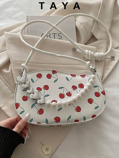 Túi đeo chéo nữ in hình quả anh đào, túi đeo vai dễ thương và thời trang với dây rút điều chỉnh được, phù hợp cho thanh thiếu niên, phụ nữ, nữ sinh, học sinh, nữ công sở, có thể đựng điện thoại, chìa khóa, ví, son môi, mỹ phẩm, phấn phủ, cọ trang điểm, v.v.