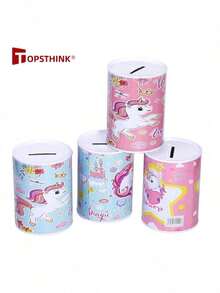 1pc Sealed Universal Coin Bank, Multiple Random Pattern Designs (Recommended To Buy Large Size) (Small 10.5cm, Medium 12.5cm, Large 15*10cm, Extra Large 15*13.5cm) Cartoon Pattern Exquisite Coin Bank Ornament, USD EUR AUD GBP Coin Only In No Out Savings Can, Small Storage Iron Can Coin Collection Box - Multicolor - View 29