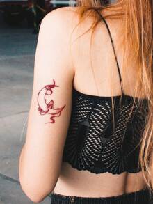 1 pièce Tatouage temporaire minimaliste de lune rouge et ruban, tatouage temporaire lavable à base de plantes, convient pour tous, dure 3 à 5 jours - Noir - Voir 3