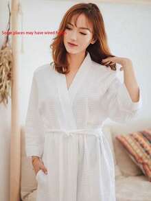 1pc Waffle Weave 100% Cotton Bathrobe, Unisex Adult Kimono Style Robe, Spring/Summer Sleepwear, Hotel/Spa Use, Absorbent & Quick Dry, Loose Fit, Multi-Color, Bathroom & Home Essentials - Multicolor - View 19