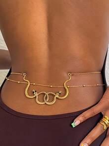 2件套性感双蛇金属腰链，时尚身体链饰品，适合派对、海滩、度假 - 金色 - 查看 1