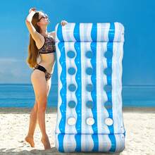 1pc Inflatable PVC Swimming Pool Floating Chair, Adult Wooden Raft Water Floating Lounger For Pool, Lake, Beach Party - Multicolor - View 14