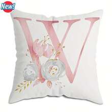 Floral Letter Pillow Cover 18x18 Inch - Farmhouse Monogram ABC Single Sided, Textured Polyester Decorative Throw Cover For Bedroom Sofa, Birthday Party Gift Ready Home Decor (No Insert) - West - View 1