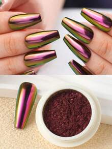 1pc Purple Chameleon Color Changing Iridescent Nail Powder, Colorful Holographic Laser Nail Glitter Powder, Jelly Effect Nail Art DIY Decoration - Purple - View 4