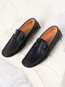 SHOESMALL Men's Driving Black Loafers Casual Slip On Lightweight Boat Shoes Metal Buckle Boat Loafer Soft Penny Shoes For Men - 黑色 - 查看 4