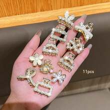 11pcs Rhinestone Hair Clips, Korean Fashion Hair Accessories Suitable For Daily Use - Multicolor - View 9