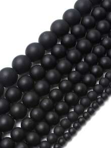 4/6/8/10mm Natural Matte Black Agate Stone Beads, Round Loose Spacer Beads For Jewelry Making DIY Necklace Bracelet Accessories. - Black - View 1