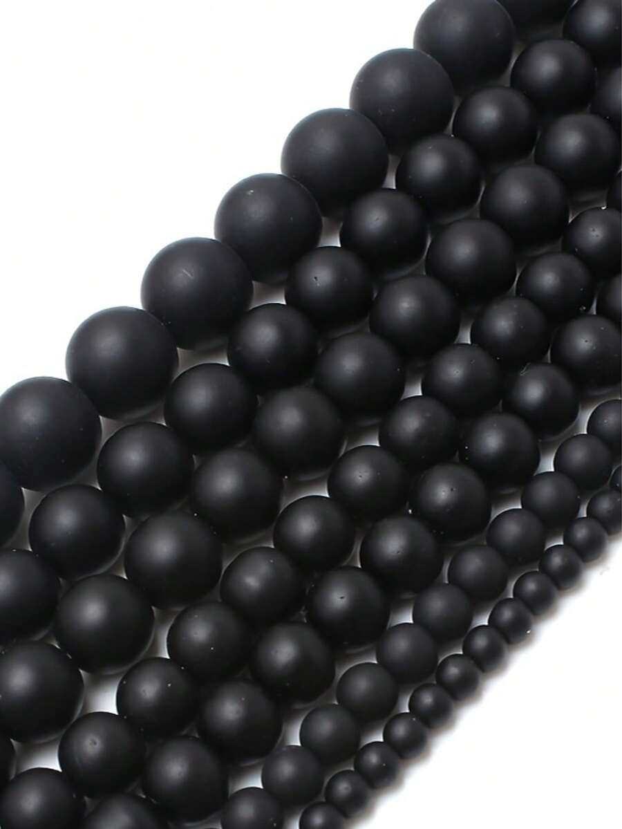 4/6/8/10mm Natural Matte Black Agate Stone Beads, Round Loose Spacer Beads For Jewelry Making DIY Necklace Bracelet Accessories. - Black - View 1