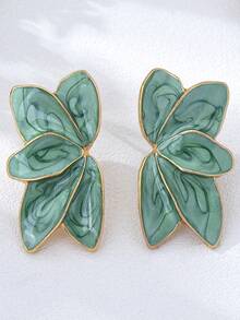1 Pasang Anting Tusuk Bunga Tetes Minyak Paduan Logam Sederhana Bergaya - Mint Green - View 3