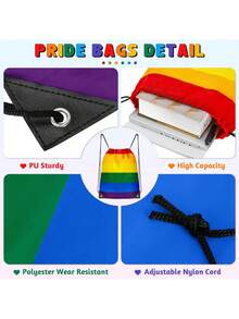 1/3/6pcs Rainbow Drawstring Backpack, Polyester Rainbow Stripe Waterproof Gym Sports Bag, Suitable For Lesbian, Gay, LGBTQ Pride Month, Yoga, Swimming, Travel, Beach - Rainbow Colors - View 3