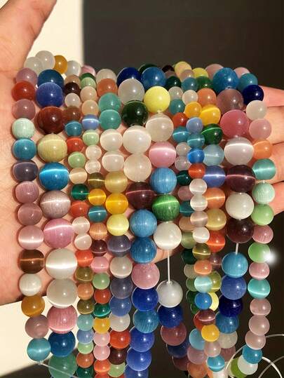1 Strand Natural Mixed CatEye Round Beads Colorful Cat Eye Selenite Loose Beads For Diy Jewelry Making Bracelet Necklace 6 8 10mm