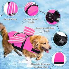 1pc Adjustable Dog Life Jacket, Suitable For Boating, Swimming, Reflective Dog Safety Vest With Rescue Handle, Enhanced Buoyancy And Rescue Wings, Tear-Resistant Swimwear For Small/Medium/Large Dogs - Pink - View 3