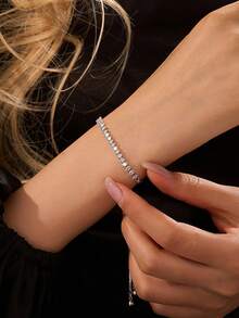 Nooxian 1pc Copper Zirconia Eye Contracting Bracelet (Random Zirconia Stone Quantity) - Silver - View 4