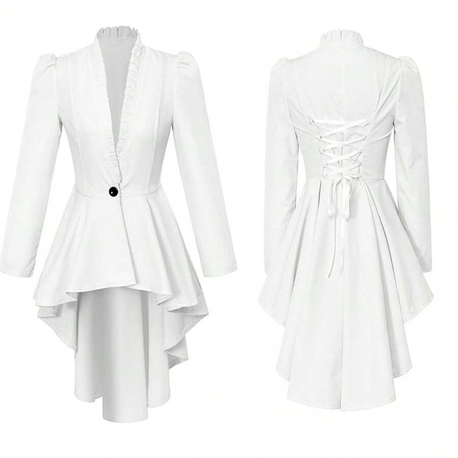 Women's Renaissance Costume, Medieval Steampunk Coat, Vintage Victorian Gothic Dress - 白色 - 查看 1