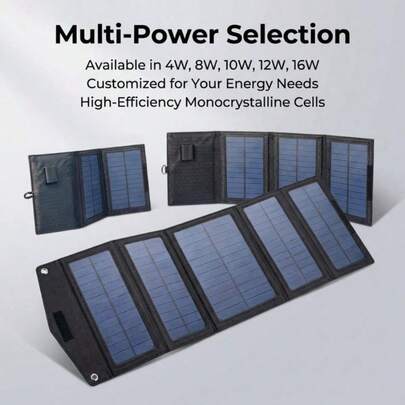 Ultra-Portable Foldable Solar Panel, 8-Panel Monocrystalline Silicon Charger With 3cm Folded Thickness, Unfolds To 107cm For Maximum Sun Exposure, Water-Resistant Oxford Fabric, Stainless Steel Grommets, USB-A Output, Carabiner Hook Included For Backpack, Tent, Belt Attachment, Ideal For Camping, Hiking, Cycling, Remote Travel, Emergency Preparedness, Lightweight Power For Travelers Campers