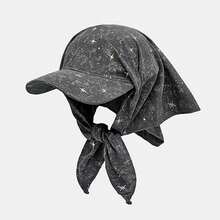 Vintage Dark Aesthetic Star Embroidered Bandana Baseball Cap, Tie Up Brim Hat, Ins  Grunge Sun Hat For Girls Outdoor Travel & Photo, Edgy Unique Face Framing Headwear - Bầu trời đầy sao - Màu đen - Xem 3