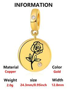 1pc Luxury Minimalist Golden Rose Disc Bead Pendant, Versatile DIY Bracelet/Necklace, Mother's Day Gift - Yellow Gold - View 6