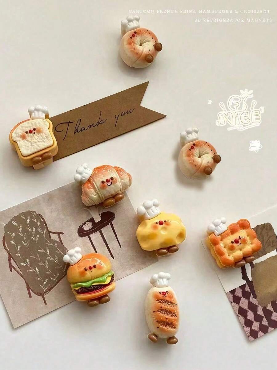 20个“超迷你尺寸”可爱厨师面包食物卡通3D立体冰箱贴，汉堡面包字母食物趣味创意磁性冰箱贴，适用于冰箱、白板、金属橱柜、室内装饰、节日礼物 - A - 查看 1