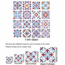 1 Paquete (16 piezas) Pegatinas de pared planas 2D con patrón floral vintage, pegatinas de azulejos autoadhesivas y removibles de PVC, adecuadas para decoración del hogar, cocina, habitación, pared y suelo - 16 piezas - Ver 2