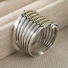 1pc Fashionable Dual-Tone Multi-Layer Wide Ring, Suitable For Daily Wear And Vacation, An Ideal Valentine's Day Gift For Her - Two-color - View 6