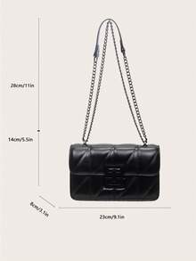 1pc Fashion New PU Square Bag Solid Color Versatile Chain Shoulder Bag For Women - Black - View 3