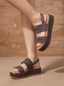Platform Sandals For Women Round Toe Slingback Wedges Womens Slippers Flip Flops Party Home Casual Vacation Holiday Outdoor Summer Sandals For Ladies - 朱古力 - 查看 1