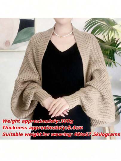1pc Women Loose Knit Batwing Sleeve Poncho Cardigan, Casual Pullover Sweater, Spring/Autumn/Winter