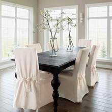 SureFit Duck - Funda de algodón sólido para Silla de Comedor Longitud Completa Ajuste Relajado Respaldo Alto Perfecta para añadir Detalles a tu Comedor 17 x 18.5 x 42 Pulgadas Natural - Natural - Ver 2