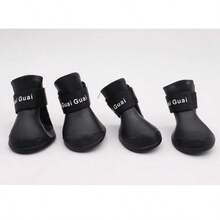 4pcs/Set Small Pet Dog Rain Shoes Anti Slip Waterproof Puppy Shoe Rubber Boots Outdoor Footwear Socks Pet Accessories - BLACK-m - 查看 13