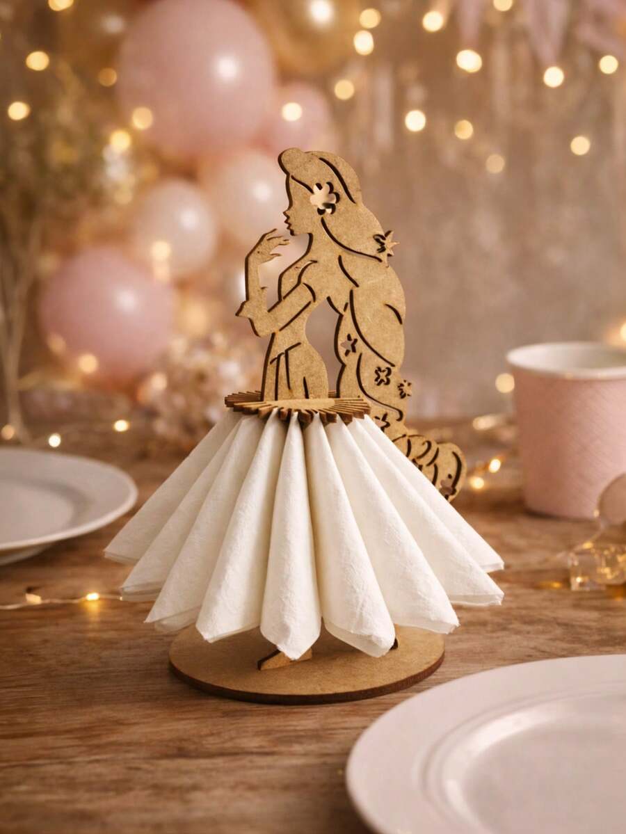Servilletero de madera MDF en forma de princesa para XV años decoración mesa dulces quinceañera centro de mesa elegante porta servilletas fiesta temática princesa recuerdos evento - CAF - Ver 1