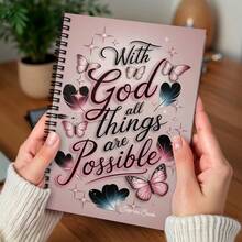 1 本励志螺旋笔记本 - “有了上帝，一切皆有可能”，适合学生、朋友和女性，励志日记，信仰主题每日计划本，粉色蝴蝶设计，不含笔。 - B - 查看 4