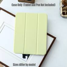Ốp máy tính bảng bằng acrylic trong suốt. Ốp acrylic trong suốt màu vàng kem, gập ba, có khe đựng bút - Ốp máy tính bảng tối giản đa năng. Ốp acrylic trong suốt gập ba, có khe đựng bút, độ trong suốt cao và chống sốc | Chân đế gập ba | Khe đựng bút | Bảo vệ toàn diện mỏng nhẹ | Các đường cắt chính xác. Tương thích với iPad Mini 4/5/6/7, 5/6/8/9/10/11, Air 3/4/5/6/7, Pro 10.5/11/12.9/13 inch. Tương thích với tất cả các dòng Galaxy Tab S6Lite/S7/S8/S9/S10/FE/Plus/A8/A9Plus. - Vàng kem - Xem 2