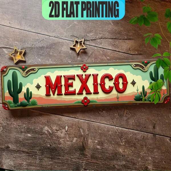 Thiết kế phẳng 2D, 1 chiếc trang trí tường bằng kim loại theo chủ đề Mexico cổ điển - Trang trí chữ cái kiểu Mexico retro - Thích hợp cho nhà cửa, quán bar, quán cà phê, biển hiệu gara - Có lỗ khoan sẵn để dễ dàng lắp đặt - Quà tặng Giáng sinh, Lễ Phục sinh, Halloween, phong cách phẳng 2D